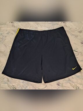 Nike Men's Blue Athletic Shorts with Yellow Accents Size 2XL